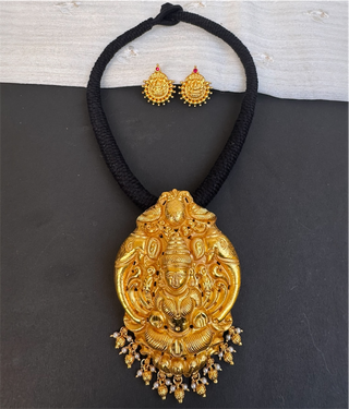 The Narayani Silver Lakshmi Thread Necklace (Black)