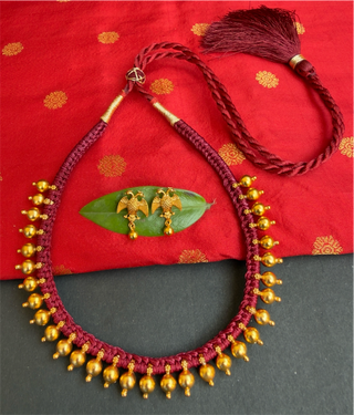 The Payal Silver Red Thread Necklace & Earrings