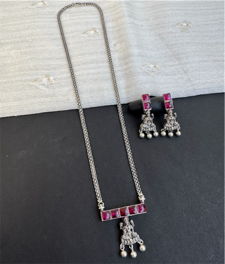 The Parina Silver Kemp Necklace & Earrings (Oxidised)