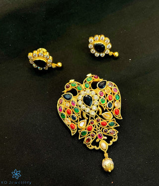 The Classic Gandaberunda Silver Navratna Pendant (Blue)