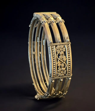 The Sharanya Ornate Silver Bracelet-Single (Oxidised/Size /2.2/2.4/2.6/2.8)
