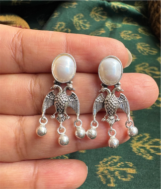 The Dvi-Paksha Silver Gandaberunda Pearl Earrings