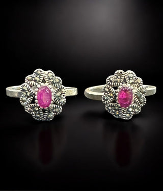 The Pihu Silver Marcasite Toe-Rings (Red)