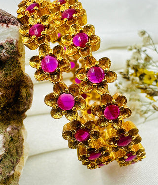 The Piali Floral Silver Kemp Bangle (Red/Size/2.2/2.6/2.8)