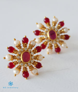 The Gajra Silver Ear-studs (Red/White)