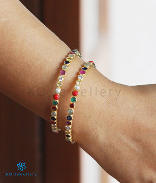 The Lohita Silver Navratna Bangle-Single (Size/2.2/2.4/2.6/2.8)