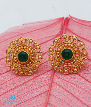 The Yuktvaa Silver Ear-studs (Green)
