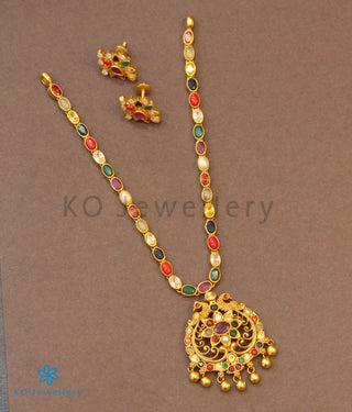 The Sachi Silver Peacock Navaratna Necklace