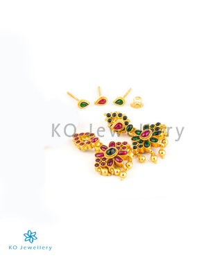 The Dvaita Silver Kempu Reversible Earrings(Red/Green)