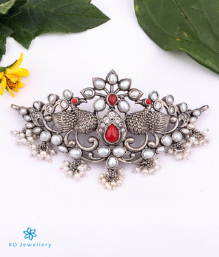 The Parnika Silver Peacock Choker (Oxidised)