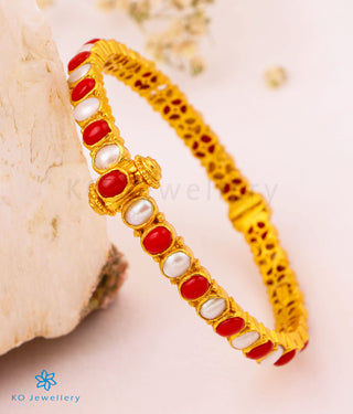 The Kripa Silver Pearl & Coral Bracelet- Single (Size 2.2/2.4/2.6/2.8)