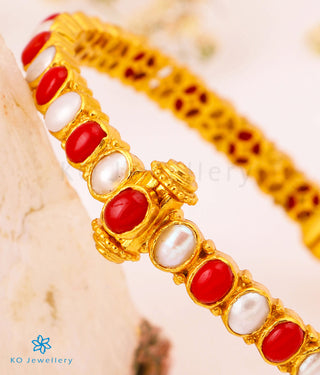 The Kripa Silver Pearl & Coral Bracelet- Single (Size 2.2/2.4/2.6/2.8)
