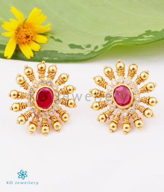 The Gajra Silver Ear-studs (Red)