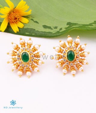 The Gajra Silver Ear-studs (Green/Pearl)