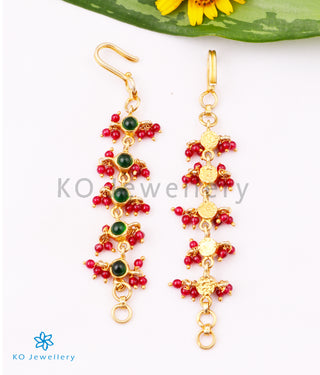 The Medha Silver Ear chain (Green with red beads)