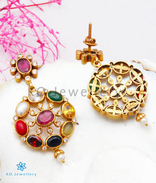 The Payal Silver Navratna Pendant & Earrings