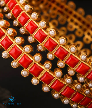 The Rajanya Silver Coral &Pearl Bangle (Size 2.2/2.4/2.6/2.8)