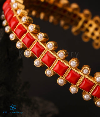 The Rajanya Silver Coral &Pearl Bangle (Size 2.2/2.4/2.6/2.8)