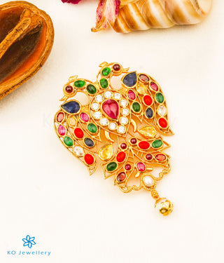 The Classic Gandaberunda Silver Navratna Pendant (Blue/Thin Chain)