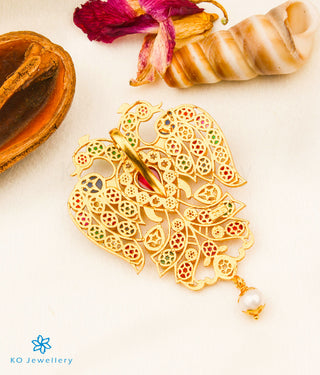 The Classic Gandaberunda Silver Navratna Pendant (Blue/Thin Chain)