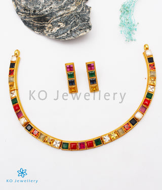 The Preksha Silver Navratna Necklace & Earrings