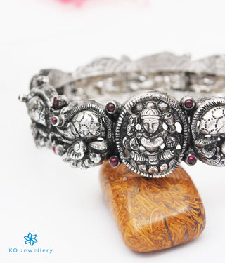 The Sindhura Silver Lakshmi Peacock Bracelet -Single (Oxidised/Size 2.2/2.4/2.6/2.8)