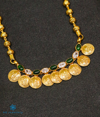 The Prarthana Silver Lakshmi Coin Necklace (Green)