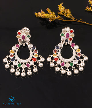 The Meghana Silver Navaratna Chand Bali (Bright Silver)