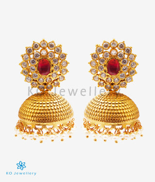 The Diya Silver Kempu Jhumka (Red/White)
