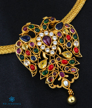 The Classic Gandaberunda Silver Navratna Pendant (Blue)